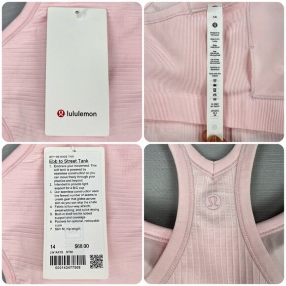 RARE! NEW Lululemon 2022 Ebb to Street Tank Top Sz. 14 - Strawberry Milkshake - Picture 8 of 9